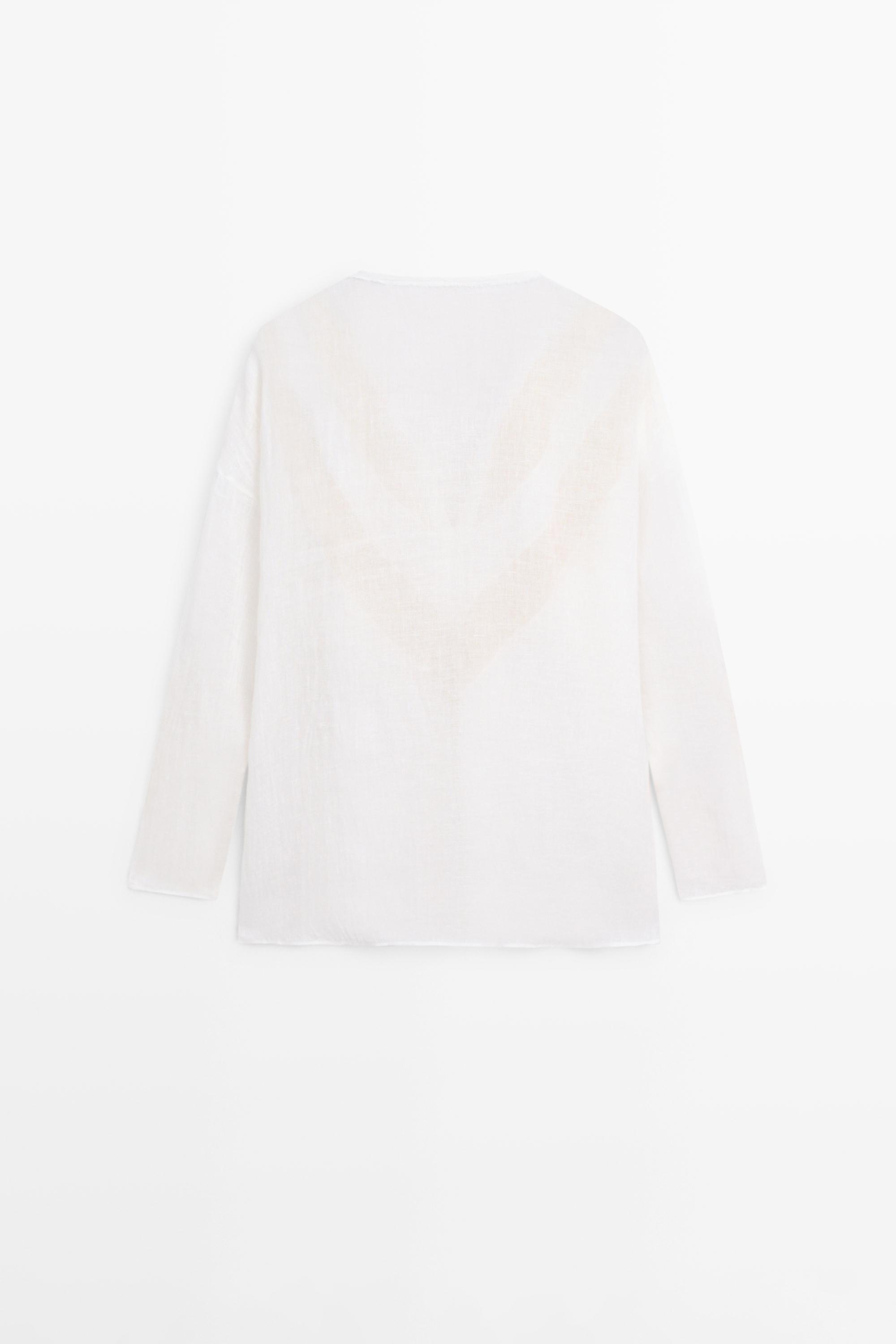 Flowing linen blend shirt with appliqué detail